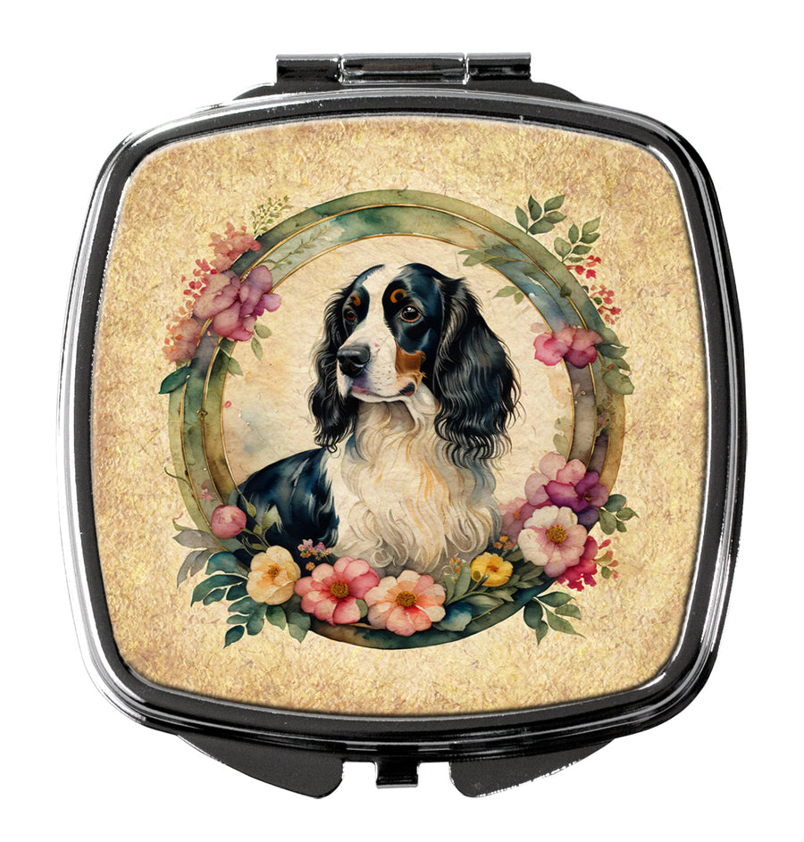 English Springer Spaniel and Flowers Compact Mirror Image 1