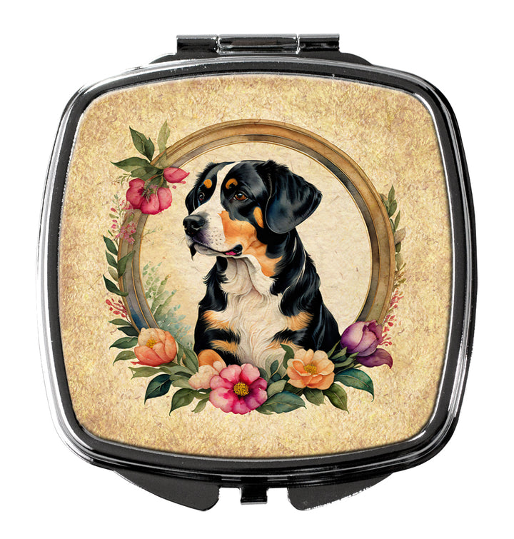 Entlebucher Mountain Dog and Flowers Compact Mirror Image 1