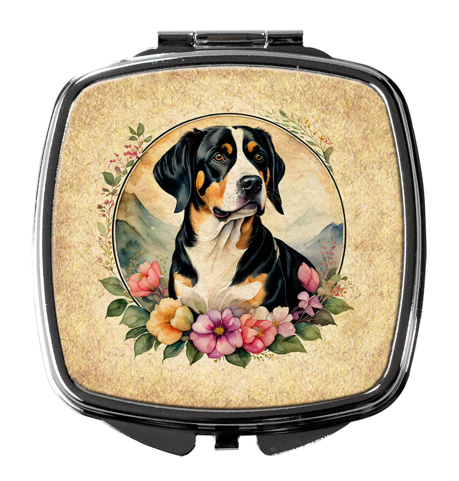 Entlebucher Mountain Dog and Flowers Compact Mirror Image 1