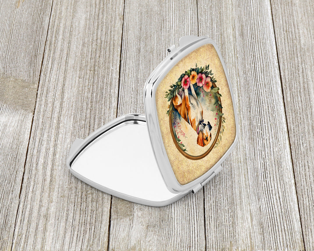 English Foxhound and Flowers Compact Mirror Image 2