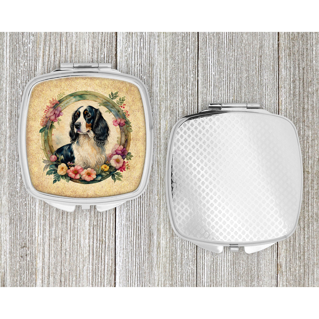 English Springer Spaniel and Flowers Compact Mirror Image 4