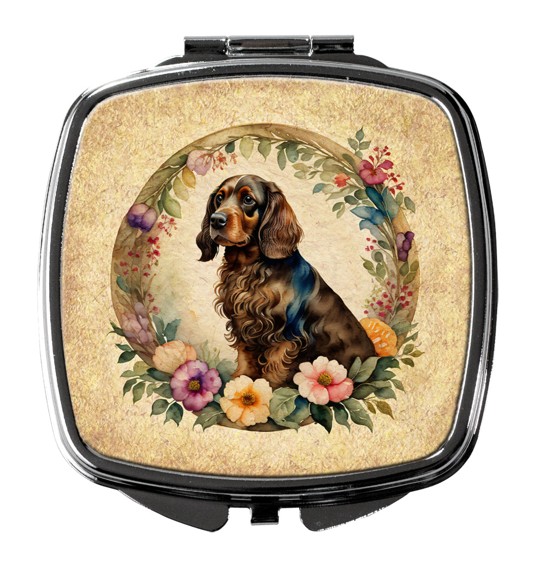 Field Spaniel and Flowers Compact Mirror Image 1