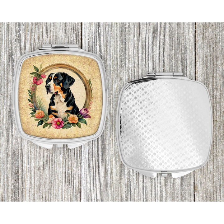 Entlebucher Mountain Dog and Flowers Compact Mirror Image 4