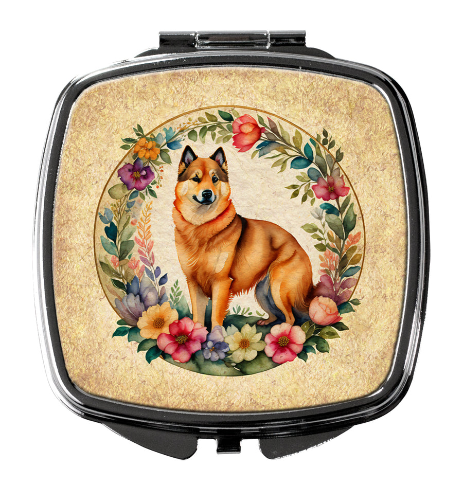 Finnish Spitz and Flowers Compact Mirror Image 1