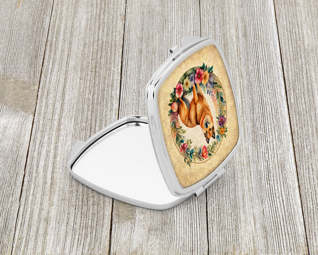 Finnish Spitz and Flowers Compact Mirror Image 2