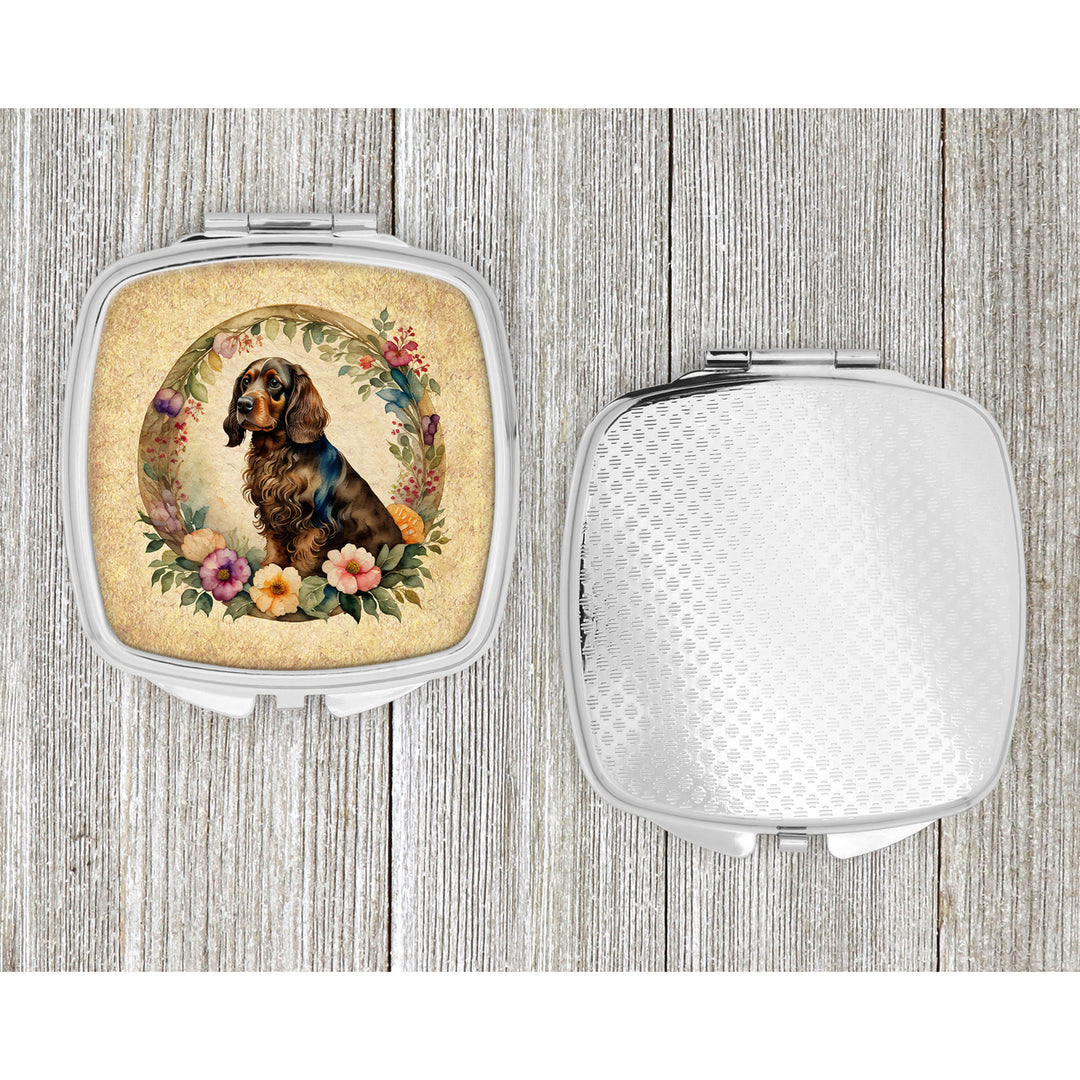 Field Spaniel and Flowers Compact Mirror Image 4