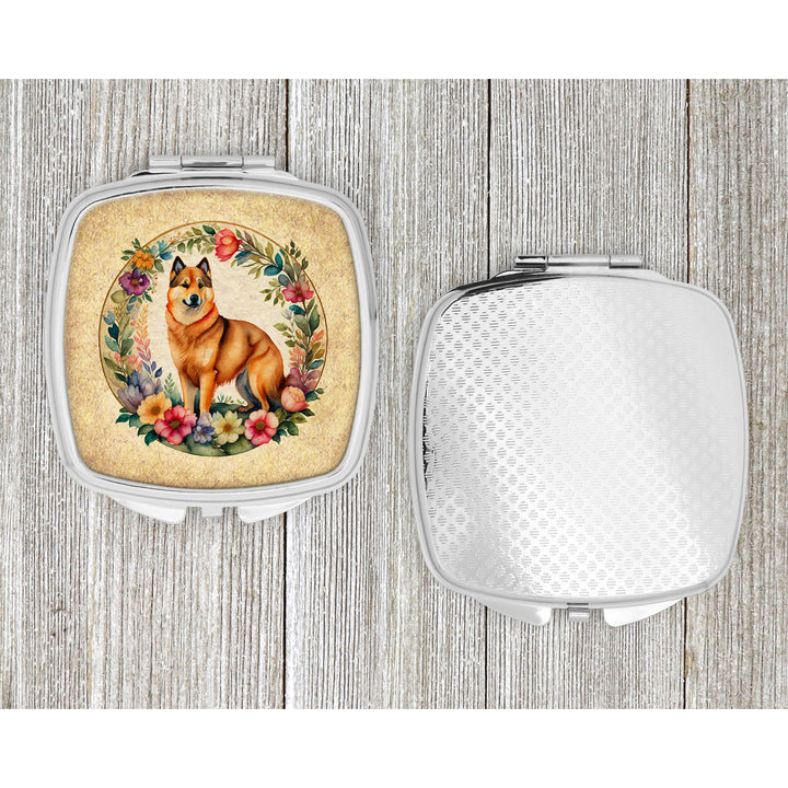 Finnish Spitz and Flowers Compact Mirror Image 4