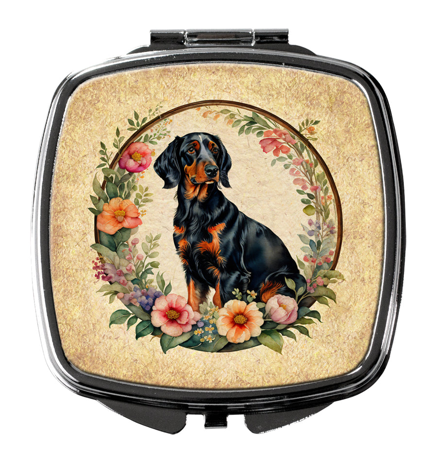 Gordon Setter and Flowers Compact Mirror Image 1