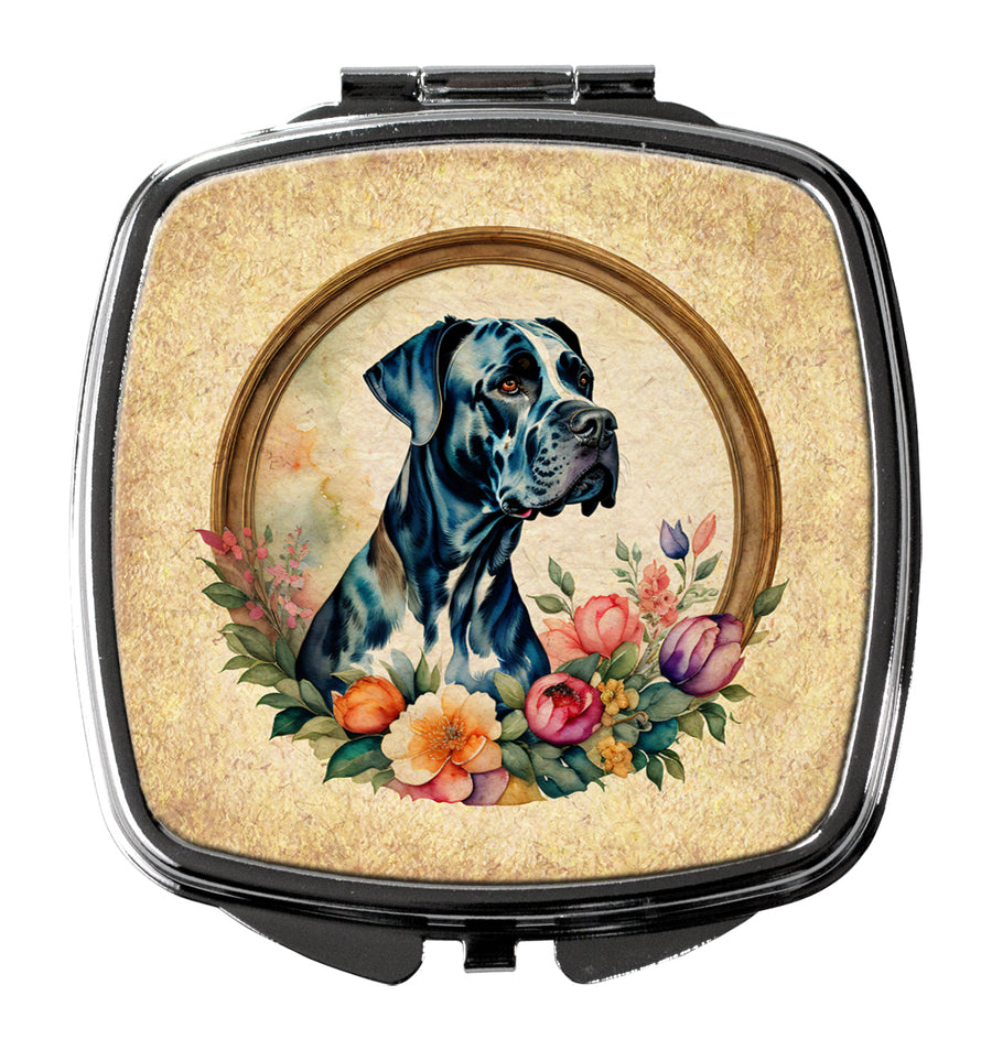 Great Dane and Flowers Compact Mirror Image 1