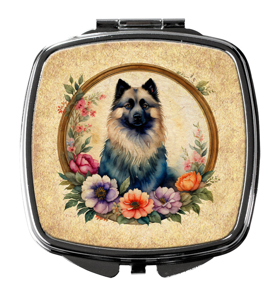 Keeshond and Flowers Compact Mirror Image 1