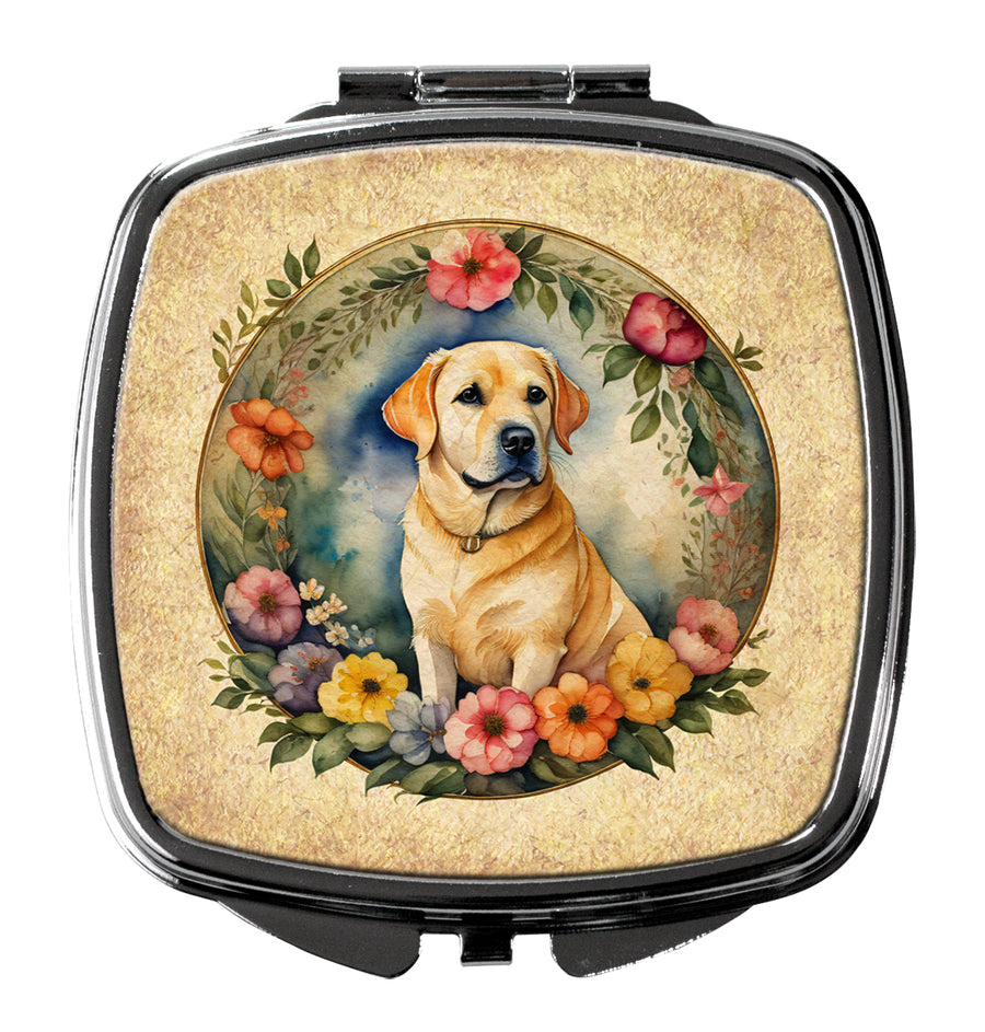 Yellow Labrador Retriever and Flowers Compact Mirror Image 1