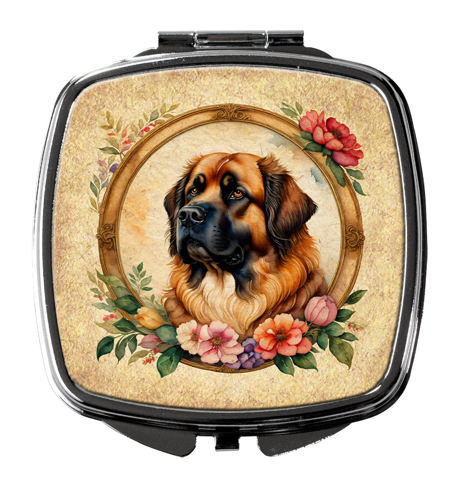 Leonberger and Flowers Compact Mirror Image 1