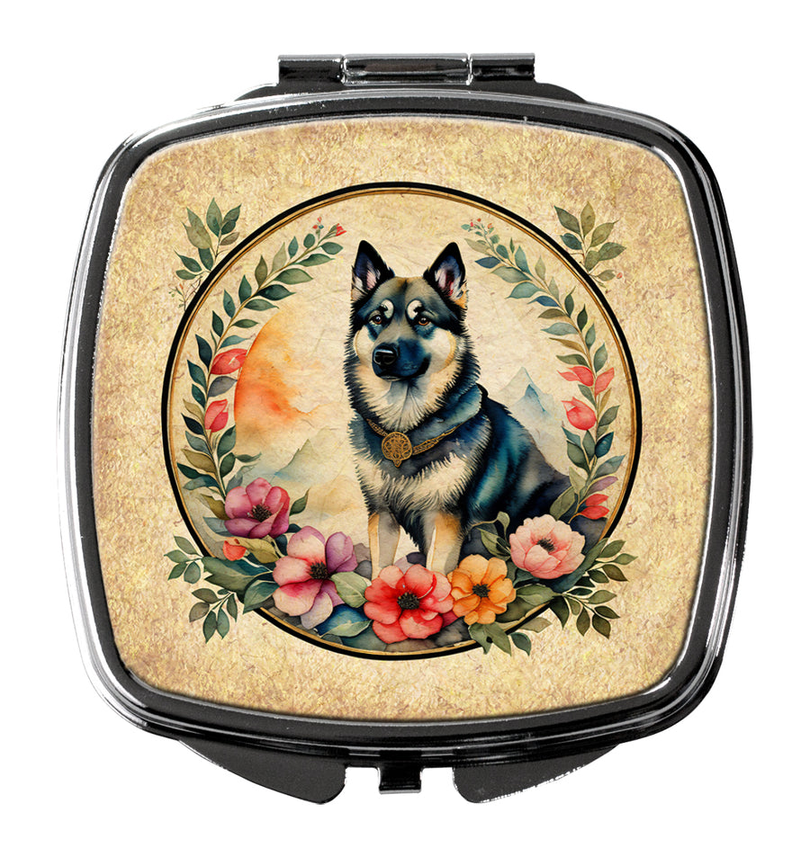Norwegian Elkhound and Flowers Compact Mirror Image 1