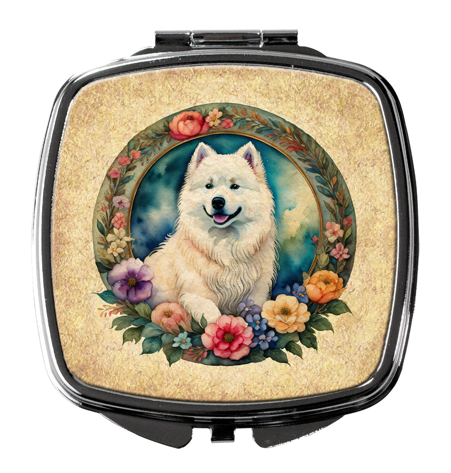 Samoyed and Flowers Compact Mirror Image 1