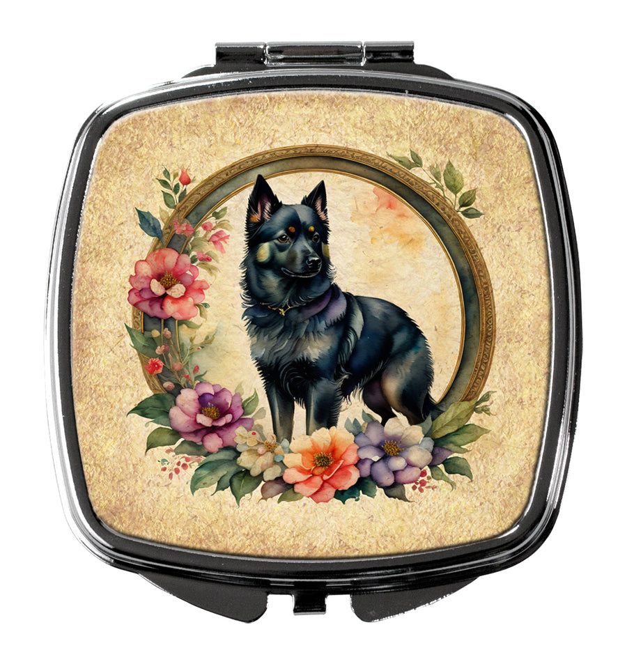 Schipperke and Flowers Compact Mirror Image 1