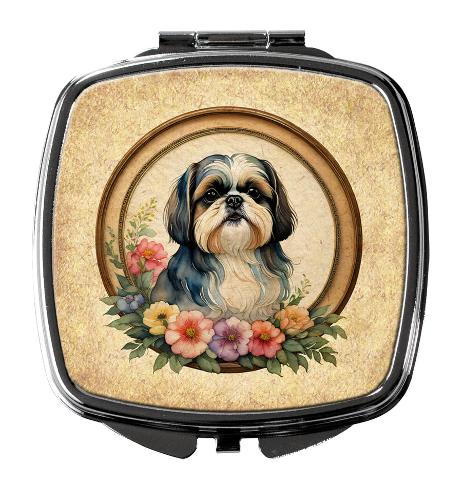Shih Tzu and Flowers Compact Mirror Image 1