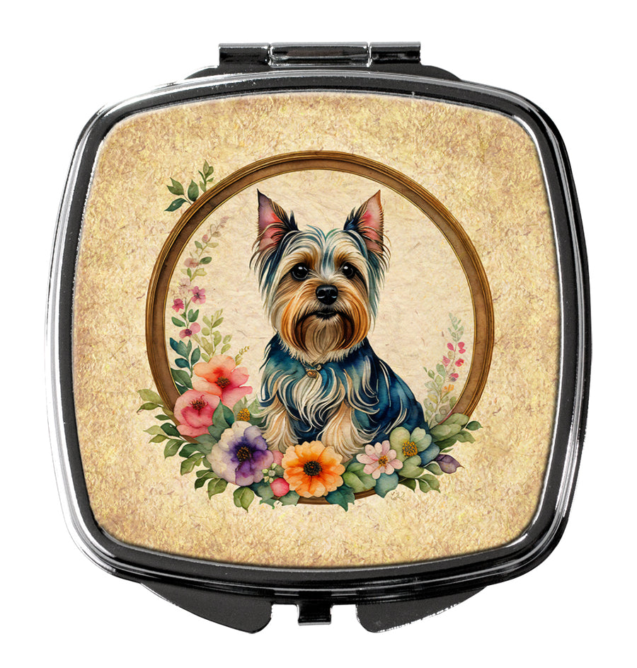 Silky Terrier and Flowers Compact Mirror Image 1