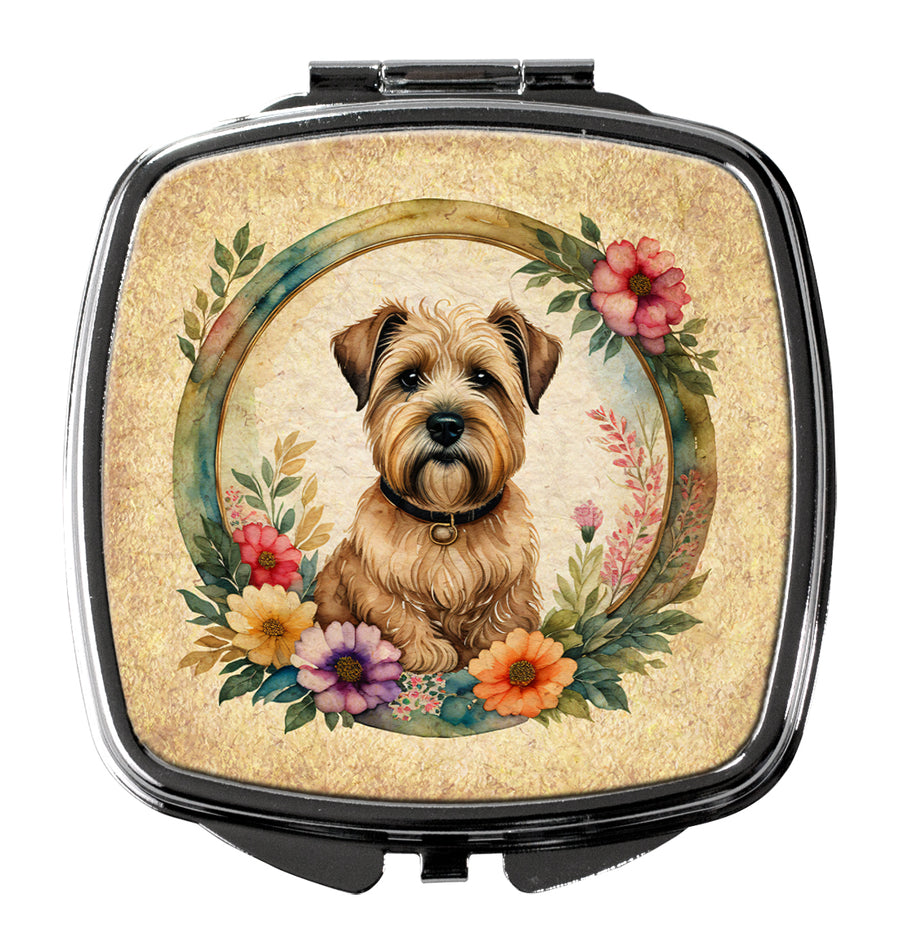 Wheaten Terrier and Flowers Compact Mirror Image 1