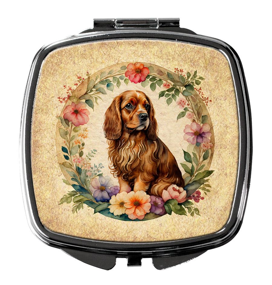 Sussex Spaniel and Flowers Compact Mirror Image 1