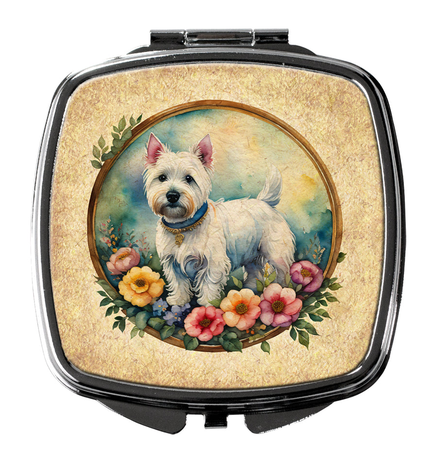 Westie and Flowers Compact Mirror Image 1