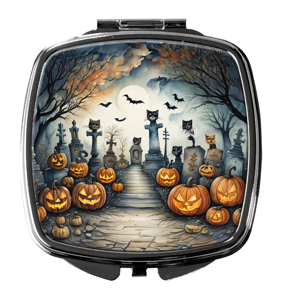 Cat Cemetery Spooky Halloween Compact Mirror Image 1