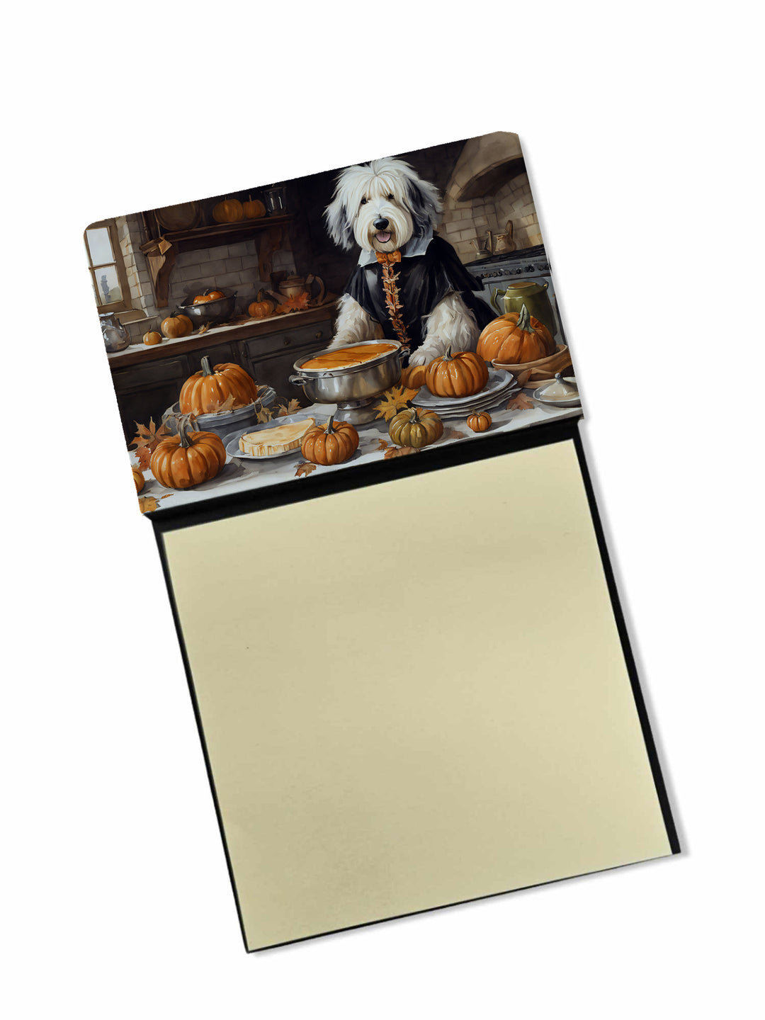 Old English Sheepdog Fall Kitchen Pumpkins Sticky Note Holder Image 1