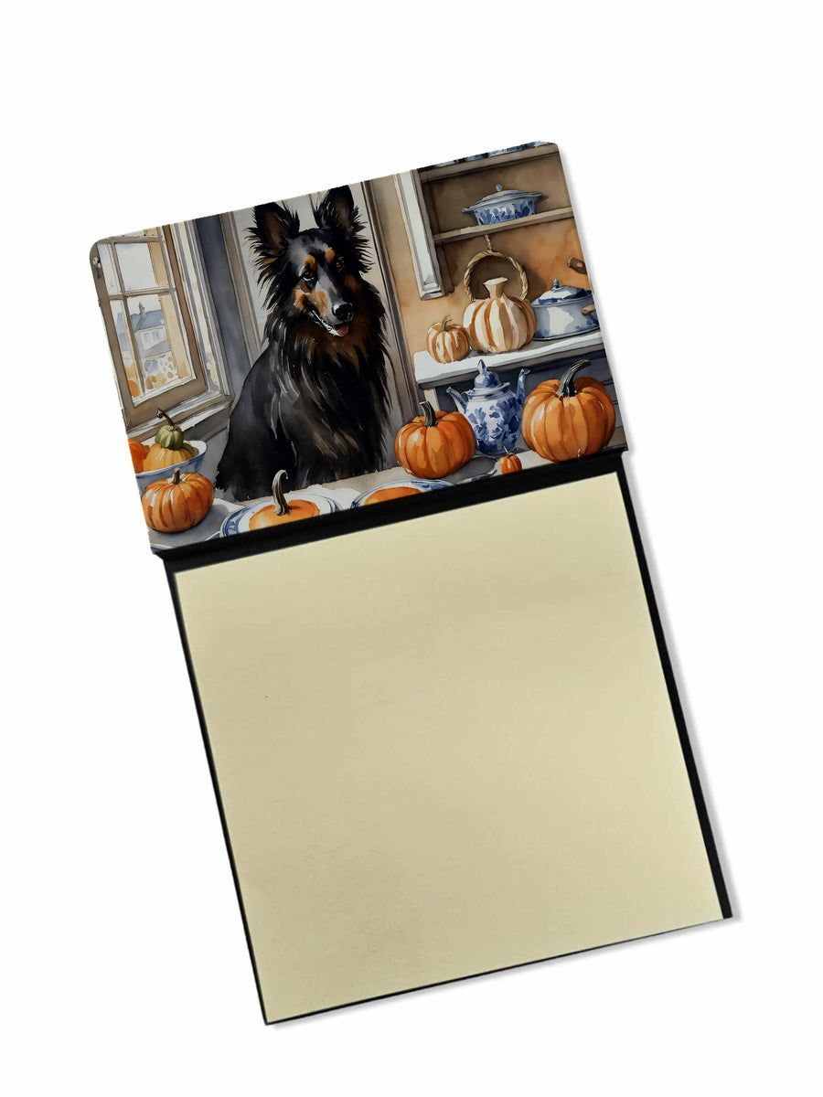 Belgian Sheepdog Fall Kitchen Pumpkins Sticky Note Holder Image 1