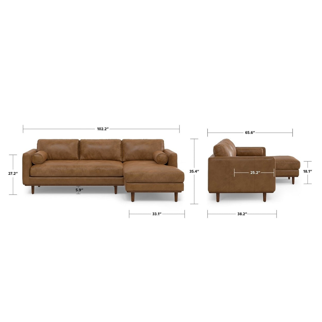 Morrison Leather Sectional Sofa L-Shaped Right Facing Chaise Top Grain Leather Image 10