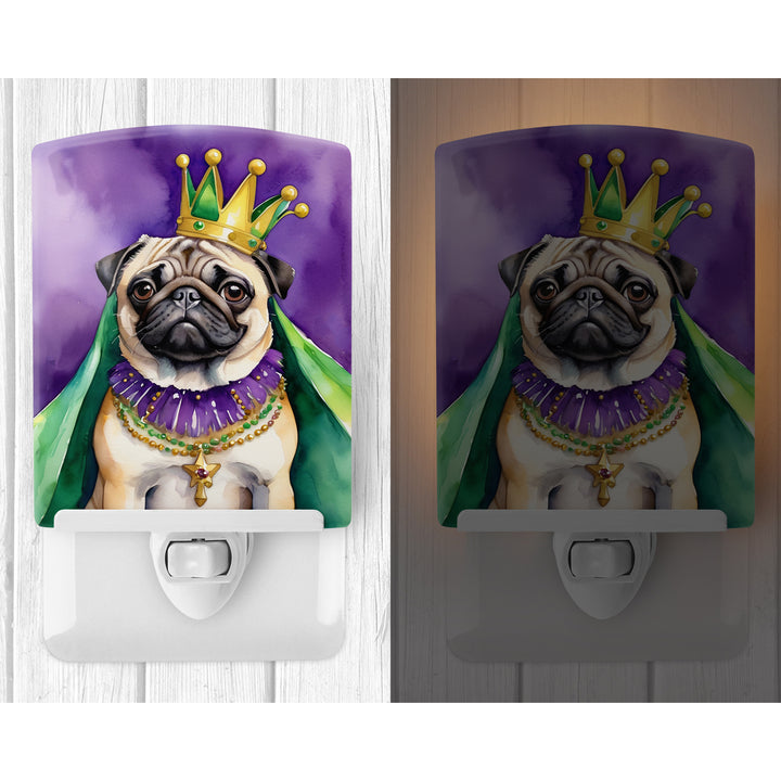 Pug King of Mardi Gras Ceramic Night Light Image 2