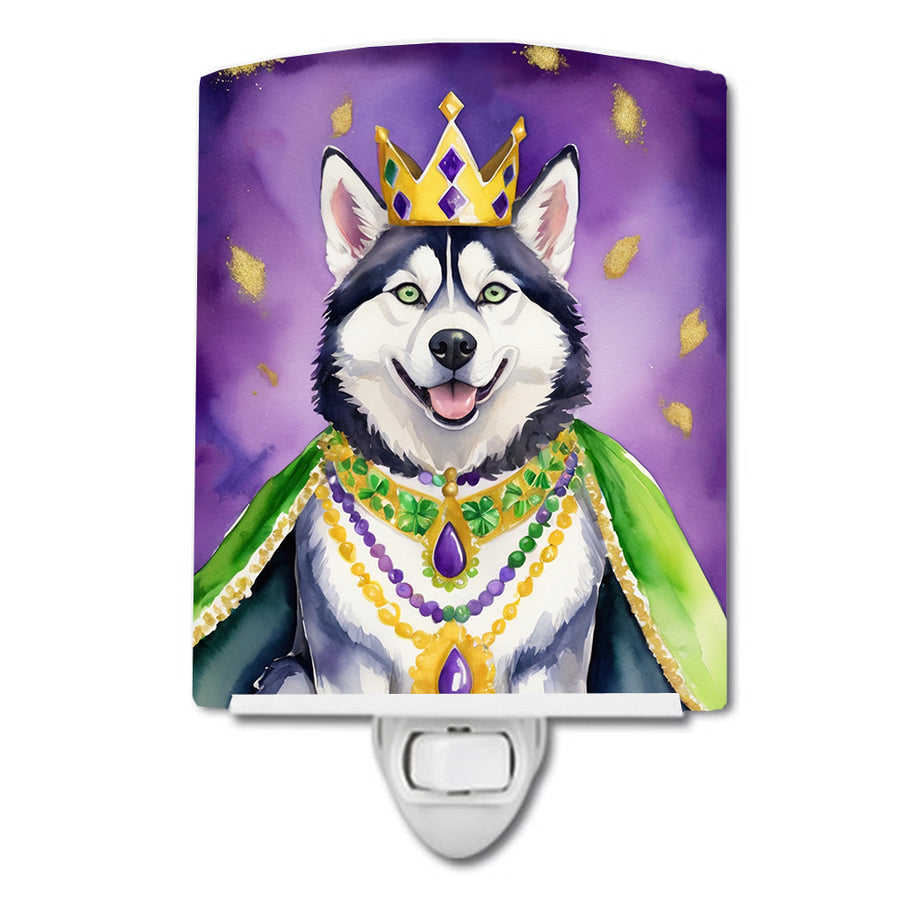 Siberian Husky King of Mardi Gras Ceramic Night Light Image 1