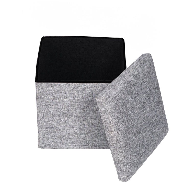 Grey Foldable Cube Ottoman Stool Storage 15 Inch MDF Fabric for Living Room Bedroom Image 10