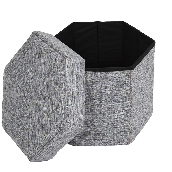 Grey Foldable Hexagon Ottoman Storage Seat Living Room Bedroom Medium Small Sizes Image 1