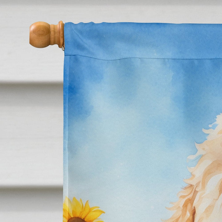 Goldendoodle in Sunflowers House Flag Image 3