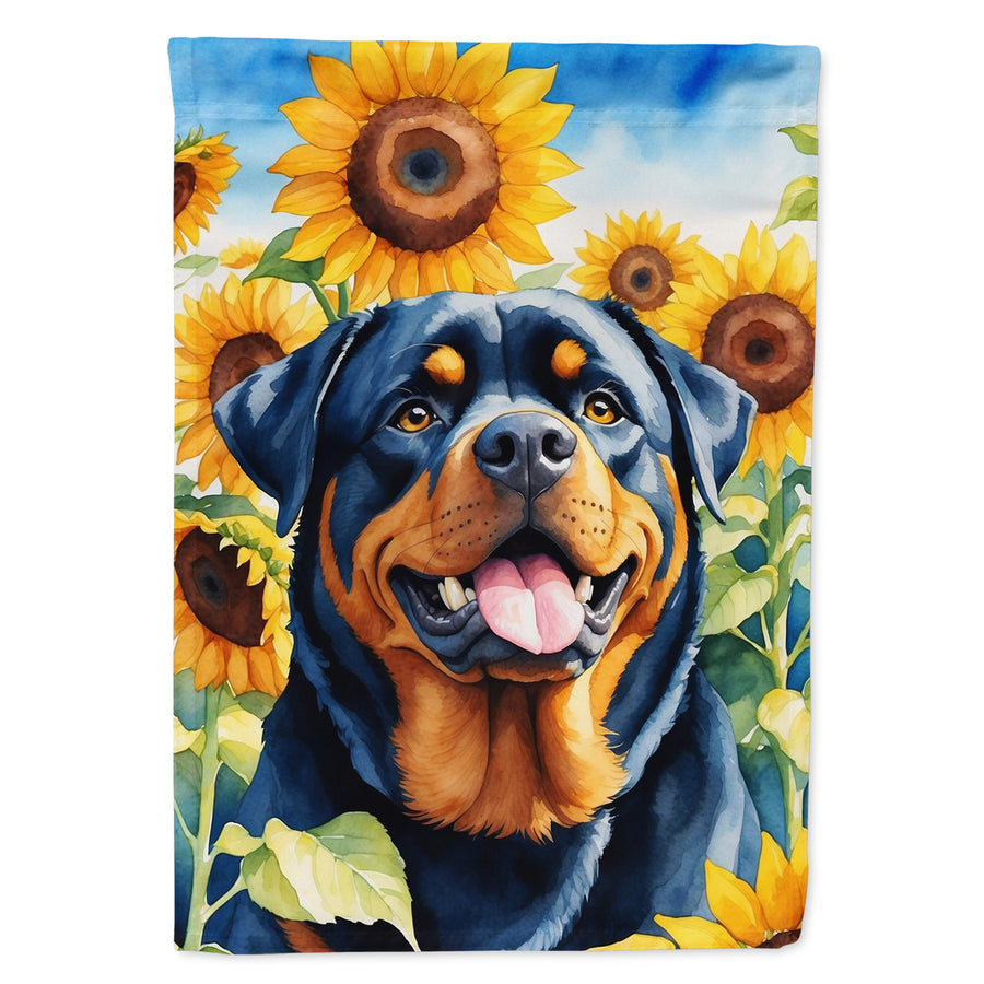 Rottweiler in Sunflowers House Flag Image 1