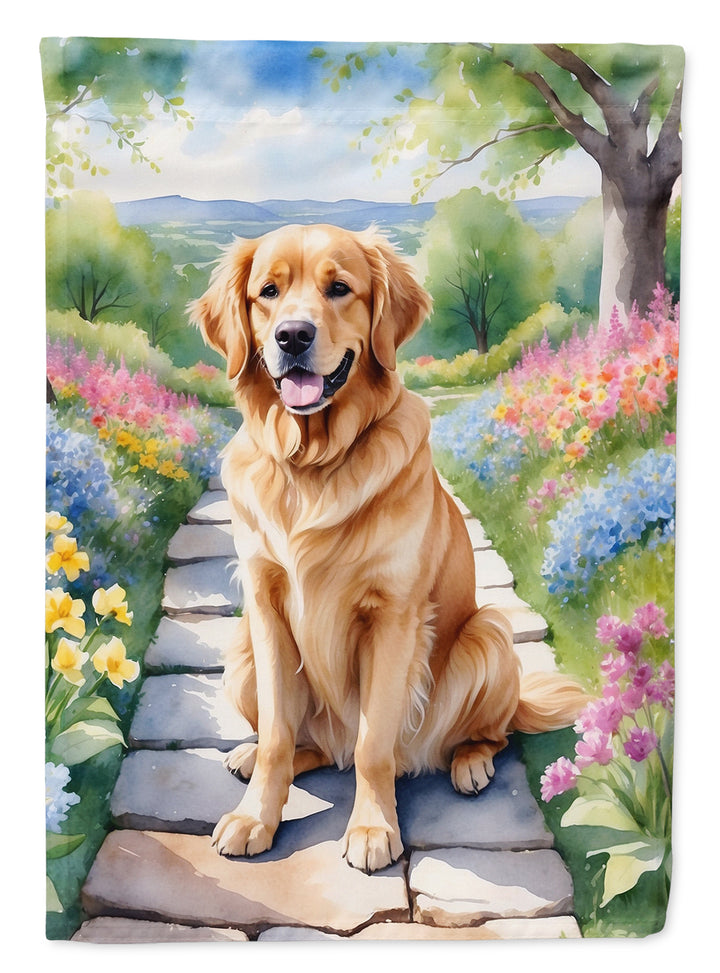 Golden Retriever Spring Path House Flag Image 1