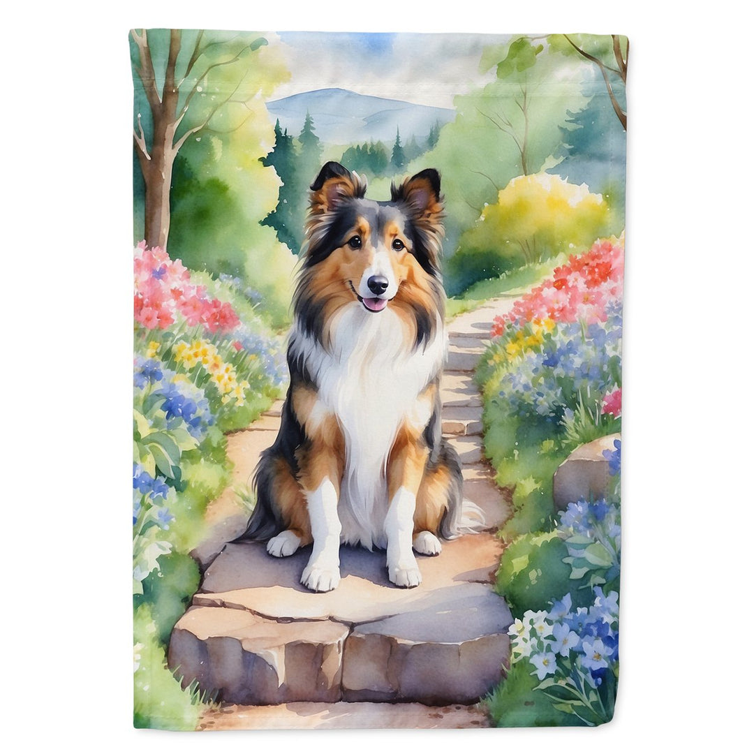 Sheltie Spring Path House Flag Image 1