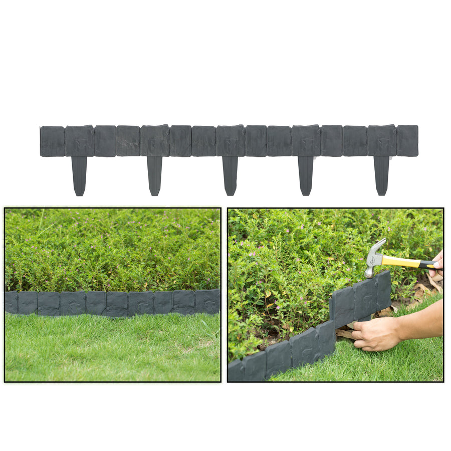 Cobbled Stone Lawn Edging Gate 10pk Interlocking Plastic Outdoor Stakes 4in H Image 1