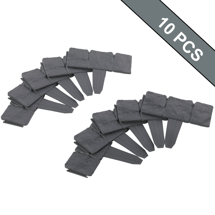 Cobbled Stone Lawn Edging Gate 10pk Interlocking Plastic Outdoor Stakes 4in H Image 2