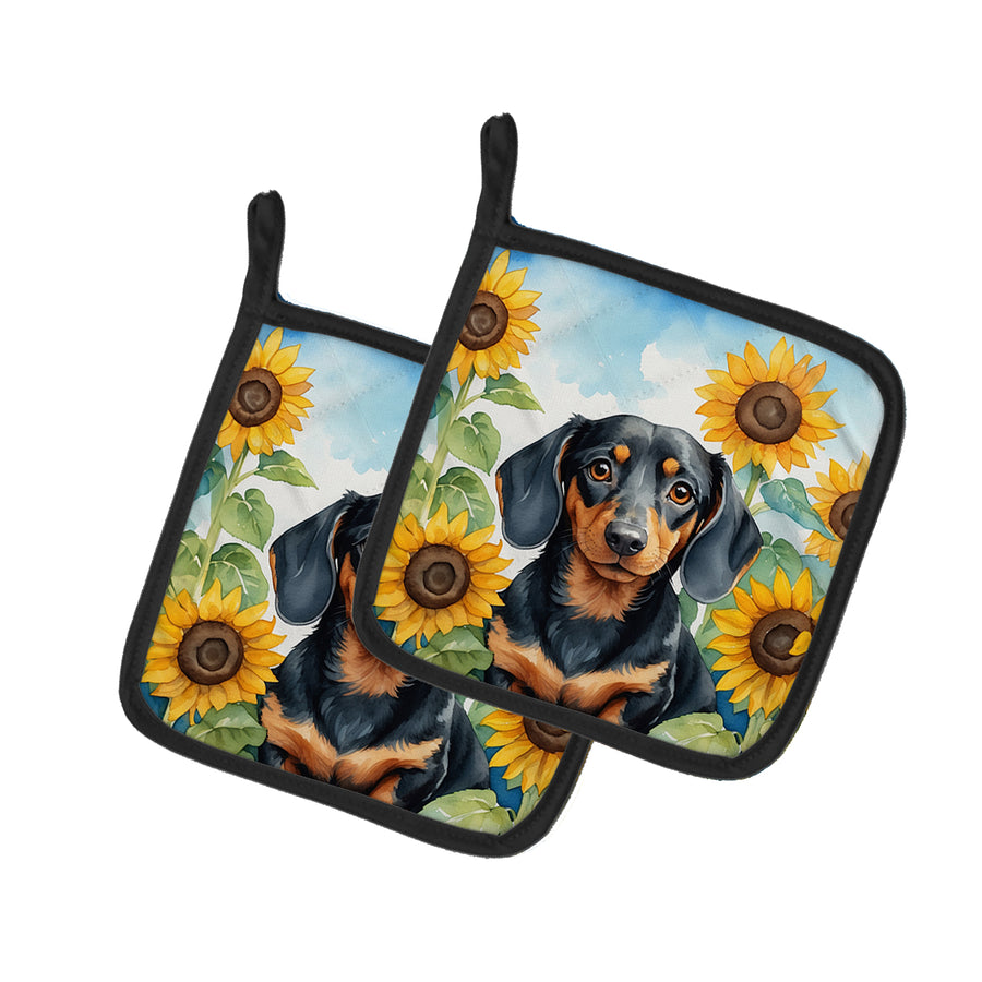 Dachshund in Sunflowers Pair of Pot Holders Image 1