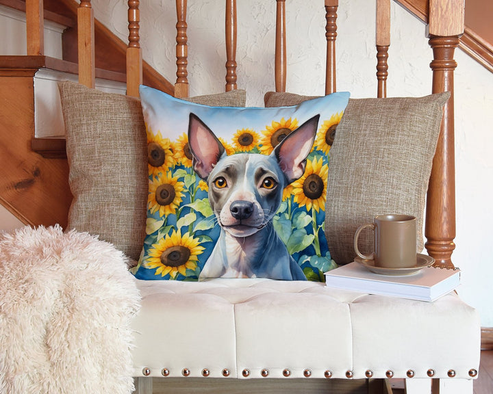 American Hairless Terrier in Sunflowers Throw Pillow Image 3
