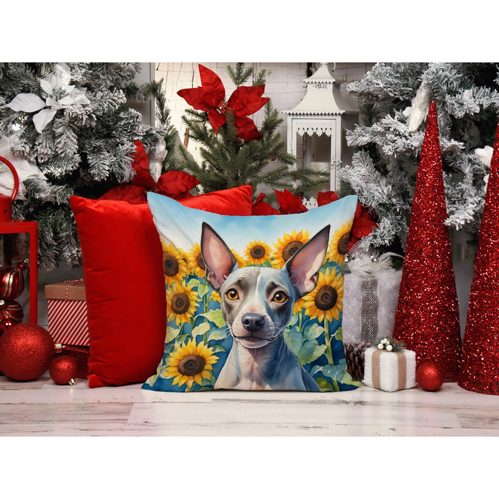 American Hairless Terrier in Sunflowers Throw Pillow Image 6