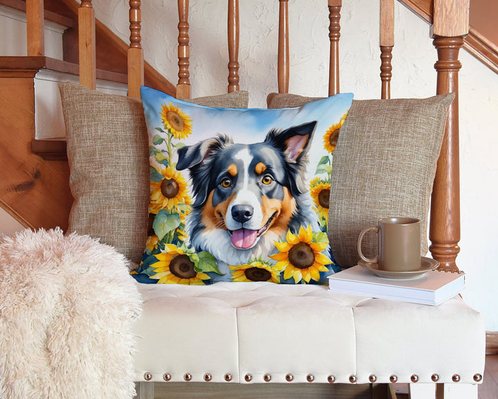 Australian Shepherd in Sunflowers Throw Pillow Image 3