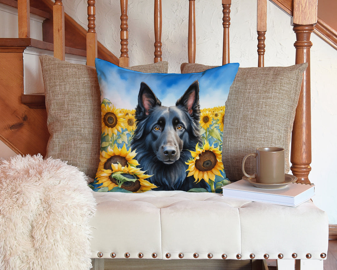 Belgian Sheepdog in Sunflowers Throw Pillow Image 3