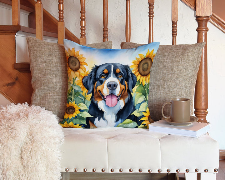 Bernese Mountain Dog in Sunflowers Throw Pillow Image 3