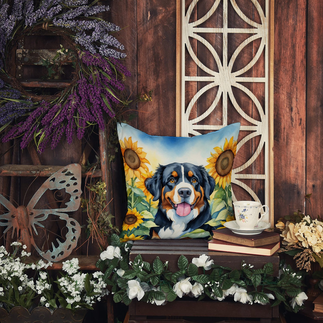 Bernese Mountain Dog in Sunflowers Throw Pillow Image 5