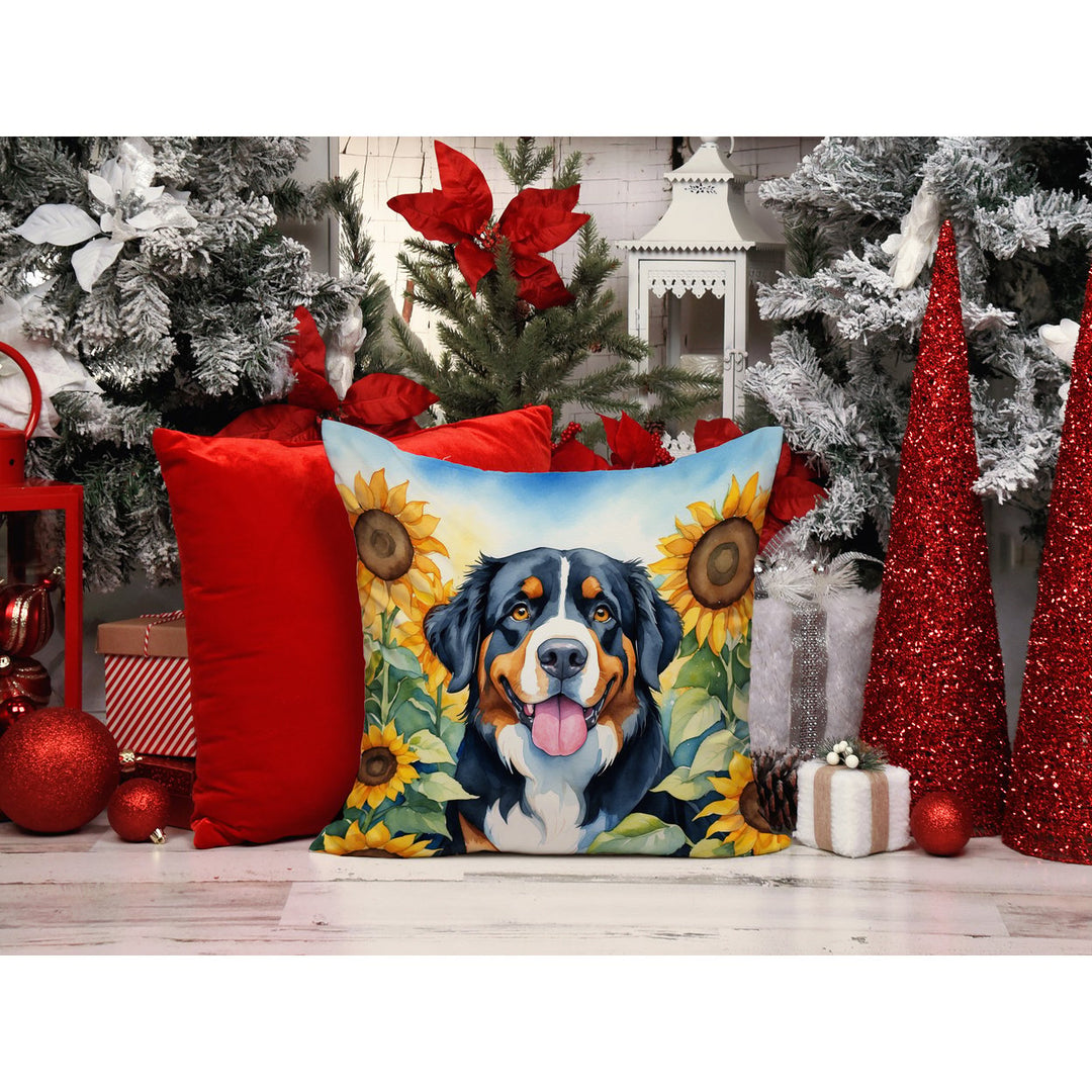 Bernese Mountain Dog in Sunflowers Throw Pillow Image 6