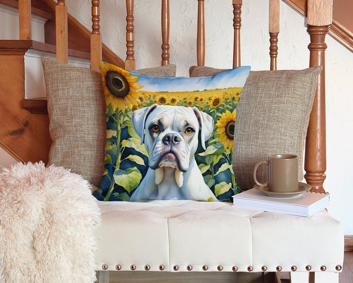 Boxer in Sunflowers Throw Pillow Image 3