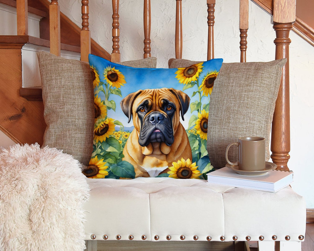 Bullmastiff in Sunflowers Throw Pillow Image 3