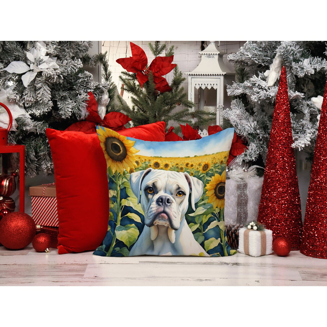 Boxer in Sunflowers Throw Pillow Image 6