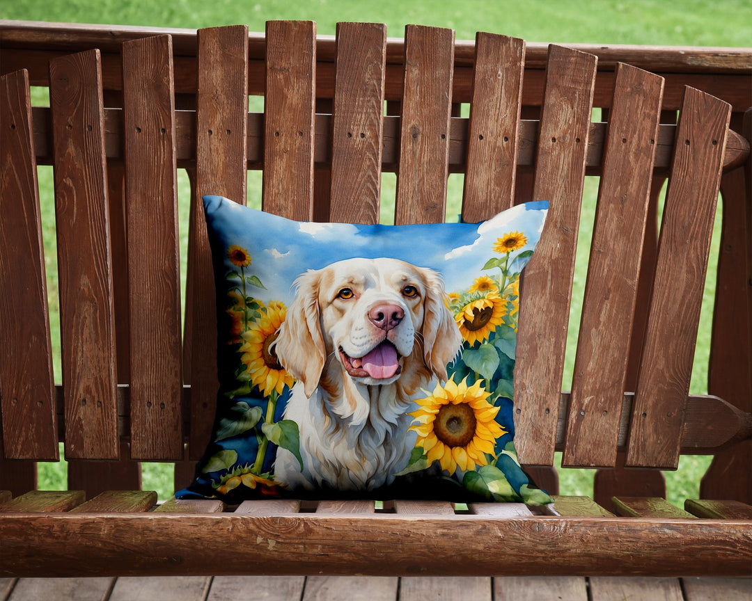Clumber Spaniel in Sunflowers Throw Pillow Image 2